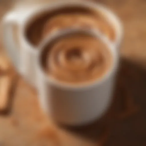 A warm cup of Folgers Cinnamon Swirl Coffee with a sprinkle of cinnamon on top.
