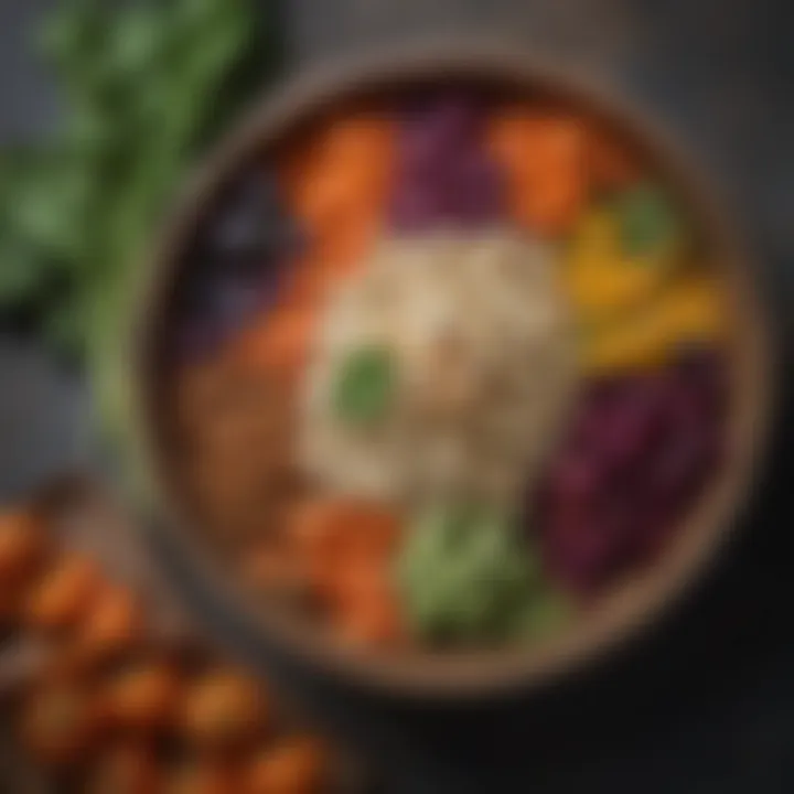 An array of colorful vegetables alongside nuts in a rustic bowl.