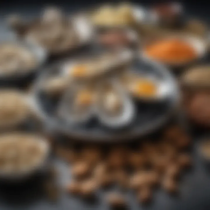 A vibrant display of zinc-rich foods including oysters, nuts, and legumes.