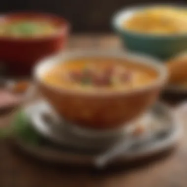 Artistry in a Bowl An artistic presentation of soup in a vibrant bowl, highlighting colors and textures.