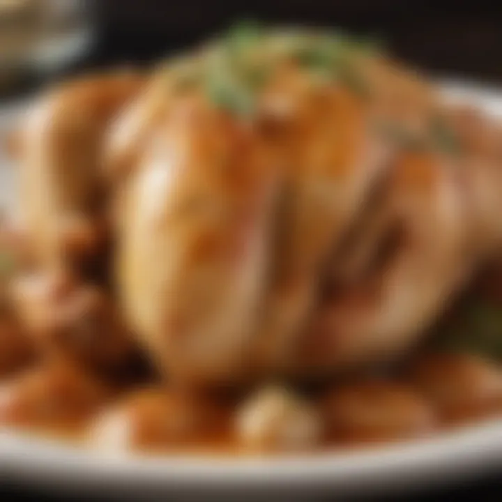 Close-up of the rich sauce enveloping Garlic Chicken Grand Lux