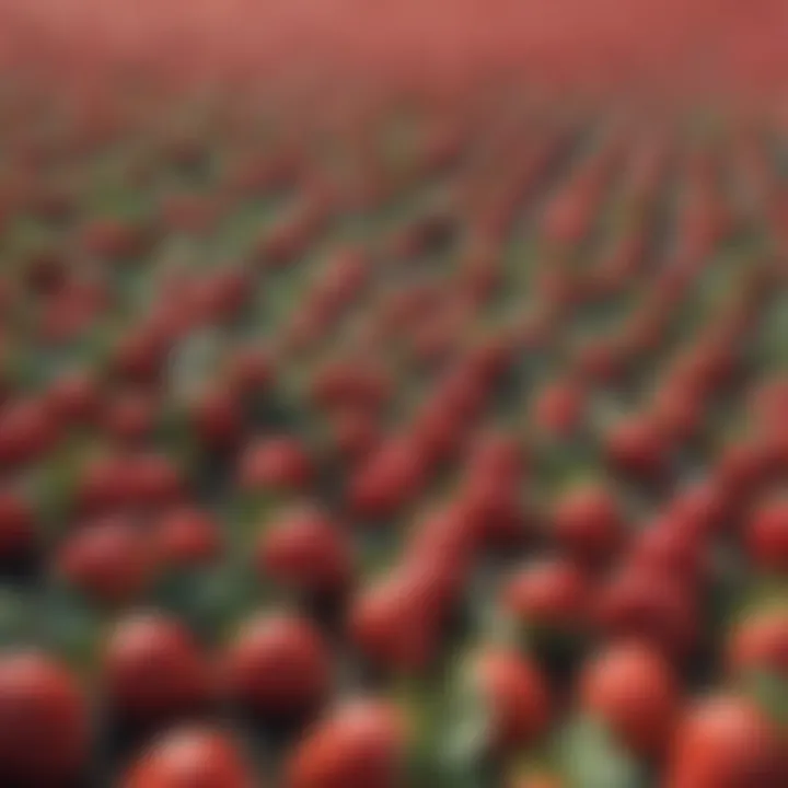 A picturesque strawberry field under a blue sky