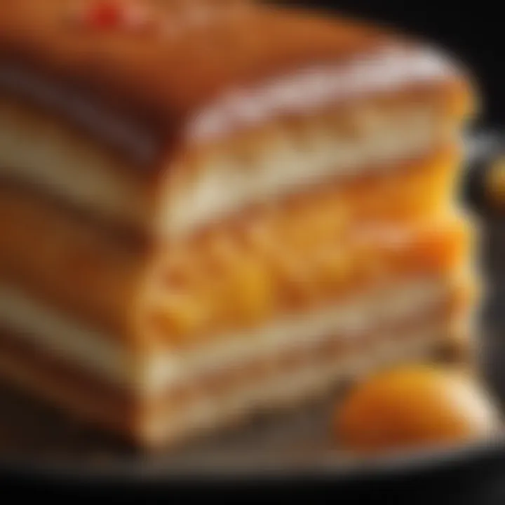 Close-up of the rich texture of Grand Marnier cake slice