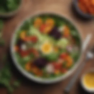 A Nutritious Salad for Lunch A vibrant salad bowl filled with fresh greens and colorful vegetables