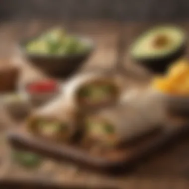 Delicious Whole Grain Wraps A platter of whole grain wraps filled with avocados and assorted fillings