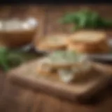 Delicious cream cheese spread on whole grain crackers topped with fresh herbs