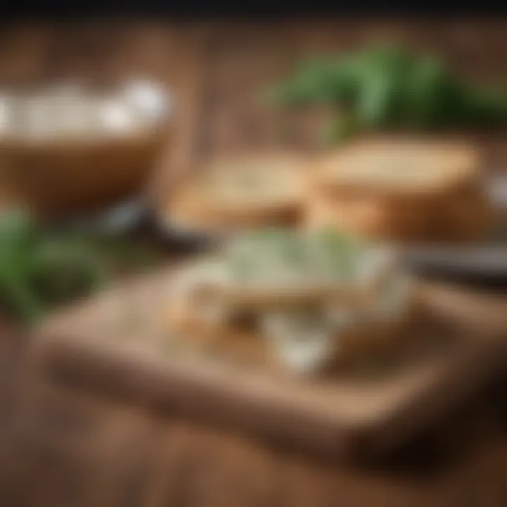 Delicious cream cheese spread on whole grain crackers topped with fresh herbs