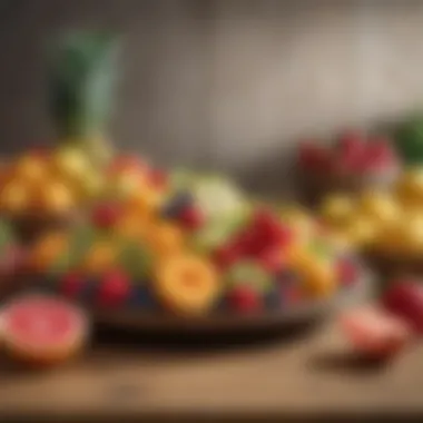 A collection of fresh fruits elegantly displayed on a wooden table