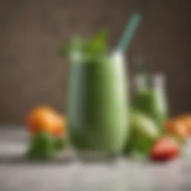 A healthy smoothie in a glass, garnished with mint leaves