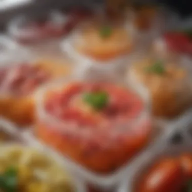 Close-up of food preserved in Hello plastic storage