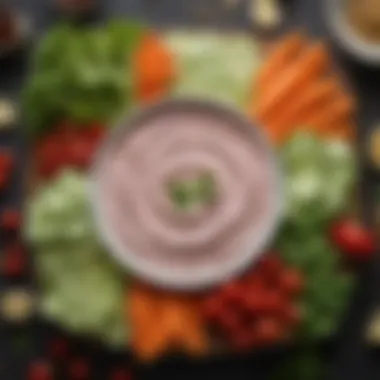 Healthy Dips Pairing with Fresh Vegetables A variety of healthy dips with fresh vegetables