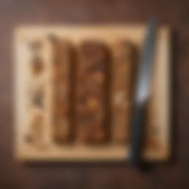 An overhead shot of energy bars being cut into uniform pieces on a cutting board.