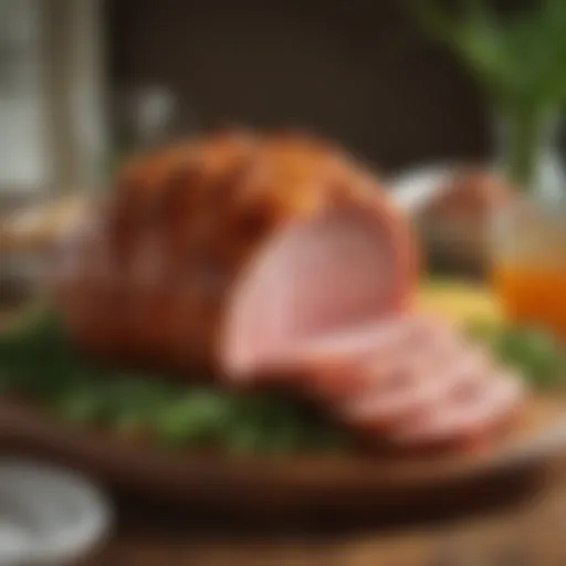 An inviting platter of Honey Baked Ham garnished with fresh herbs