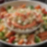 Colorful bowl of imitation crab salad with fresh vegetables