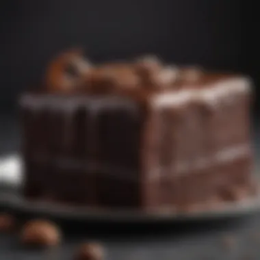 A close-up view of the glossy ganache that adorns the Chocolate Ganas Cake