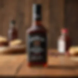 Bottle of Jim Beam Maple Bourbon Barbecue Sauce on a wooden table