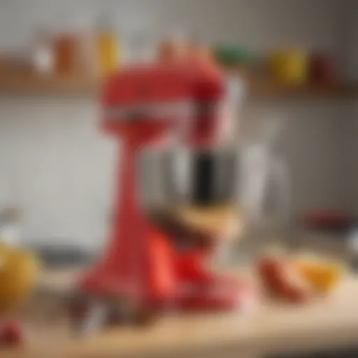 Colorful KitchenAid mixer accessories displayed on a countertop
