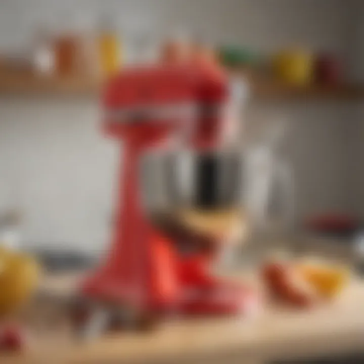Colorful KitchenAid mixer accessories displayed on a countertop