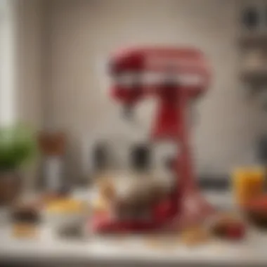 KitchenAid Mixer with Food Grinder Stylish KitchenAid mixer with attached food grinder accessory