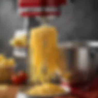 Pasta Attachment in Action Close-up of a KitchenAid pasta attachment in use