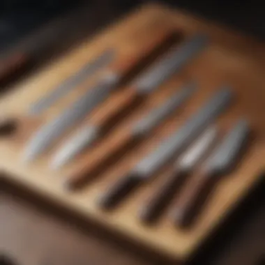 Set of Korean knives on a wooden board