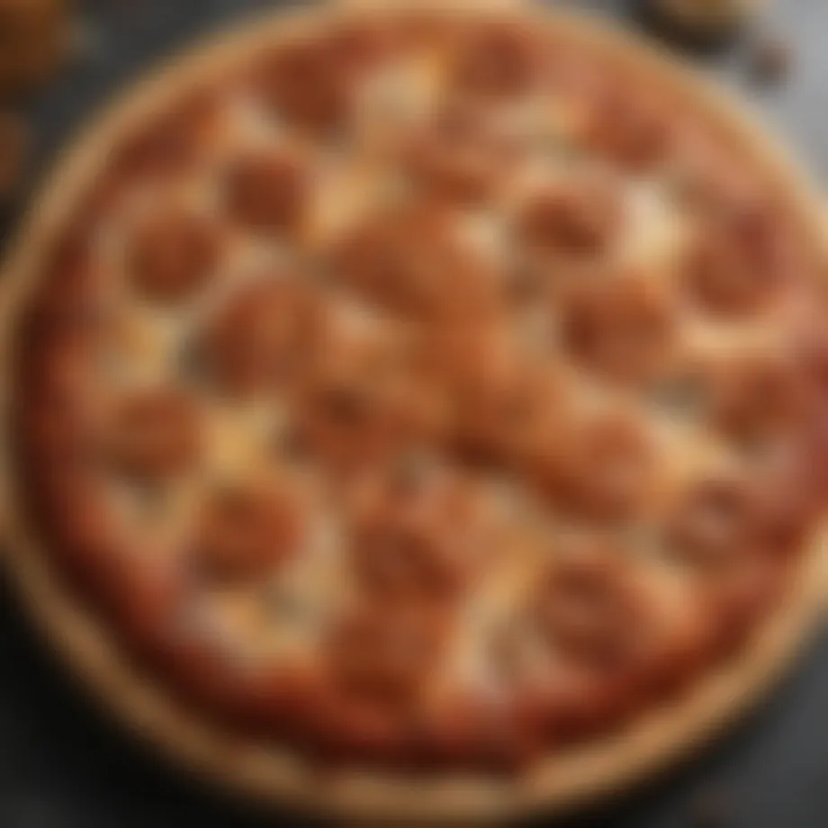 Close-up view of Pretzel Crust pizza highlighting texture and toppings
