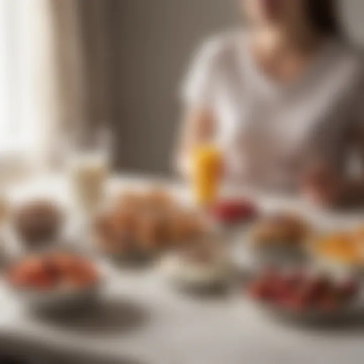 A person enjoying a glass of low sodium non-dairy milk alongside a healthy breakfast spread.