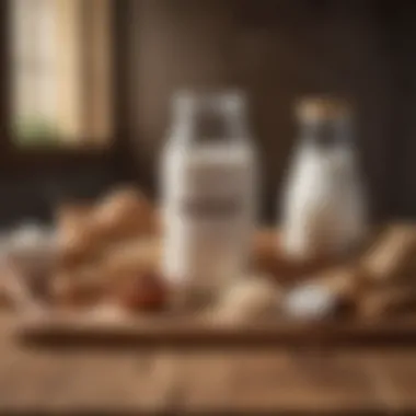 Natural Ingredients for Non-Dairy Milk Ingredients used to create low sodium non-dairy milk, arranged aesthetically on a wooden table.