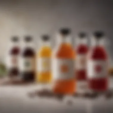Diverse Selection of Natural Syrups for Coffee A variety of natural syrups displayed in glass jars alongside coffee beans