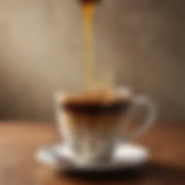 Close-up of a cup of coffee with natural syrup drizzled on top