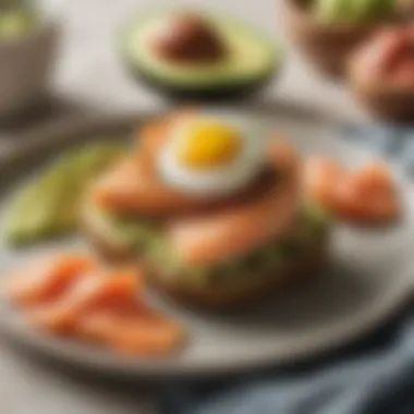 An elegant plate showcasing a gourmet avocado and salmon breakfast dish