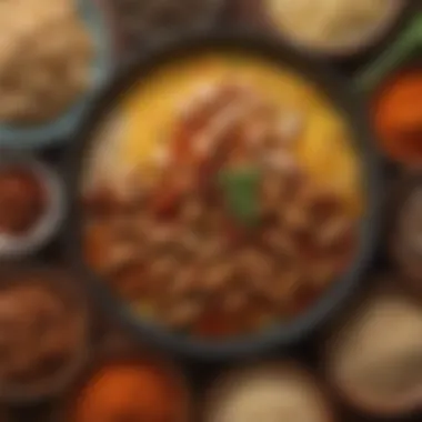 Diverse Spices for Flavorful Chicken and Rice An assortment of spices and herbs used in chicken and rice dishes