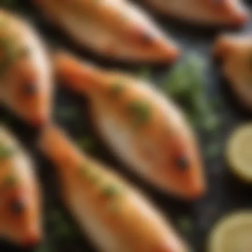Golden-brown panfish fillets garnished with fresh herbs