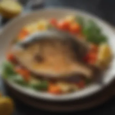 Panfish Paired with Fresh Produce A vibrant plate featuring panfish with seasonal vegetables