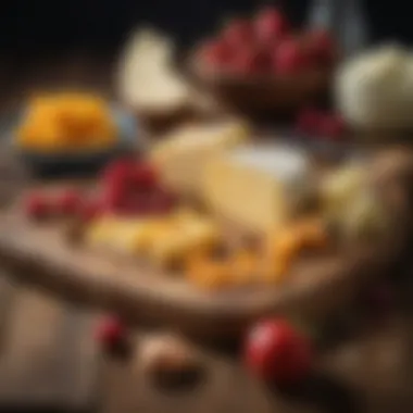 Creative Fruit and Cheese Pairing Creative fruit and cheese pairing on a rustic wooden table