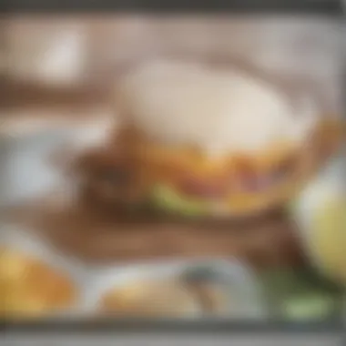 An artistic arrangement of ingredients for patty melt on sourdough including fresh vegetables and condiments.
