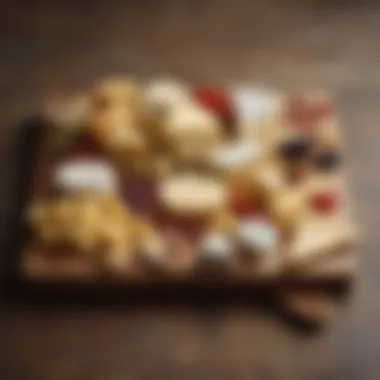Assorted Cheeses on a Stylish Cheese Board Variety of cheeses and accompaniments artfully arranged on a wooden cheese board.