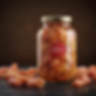 Vibrant Jar of Pickled Sweet Ginger A jar of vibrant pickled sweet ginger showcasing its rich color and texture.