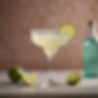 A stylish cocktail glass filled with a refreshing margarita and garnished with lime