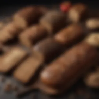 Artful Presentation of Pumpernickel Bread Varieties An assortment of bread made with pumpernickel flour, artistically arranged on a table