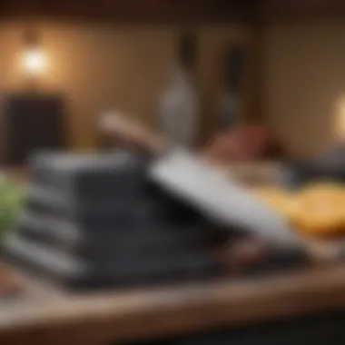 A well-maintained chef's knife resting beside a sharpening stone and maintenance tools