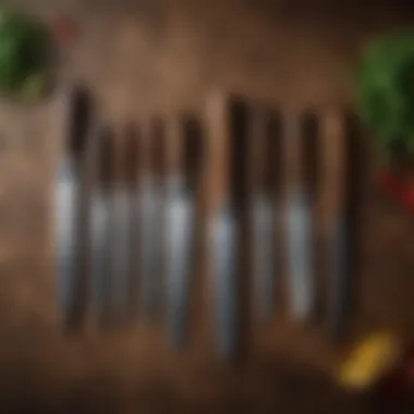 An array of various chef's knives organized by type, showcasing their unique shapes and functions