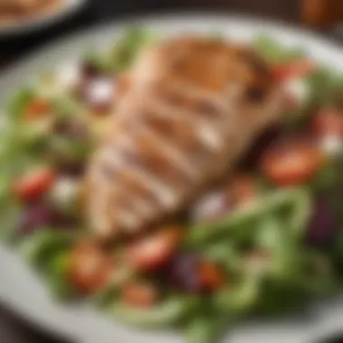 Grilled Chicken Salad Delight Grilled chicken breast served on a vibrant salad