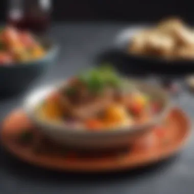 Quick Gourmet Meal Presentation A colorful dish plated elegantly, showcasing a quick gourmet meal