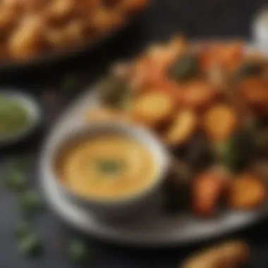Crispy Delights: The Appeal of Air-Fried Vegetables A close-up of crispy air-fried vegetables with a dip on the side