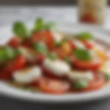 Vibrant Caprese Salad with Mozzarella A vibrant Caprese salad showcasing ripe tomatoes, basil, and slices of mozzarella.