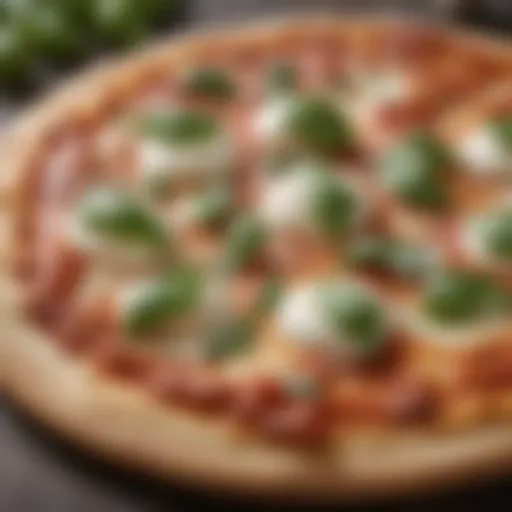 A classic Margherita pizza featuring fresh mozzarella cheese and basil leaves.