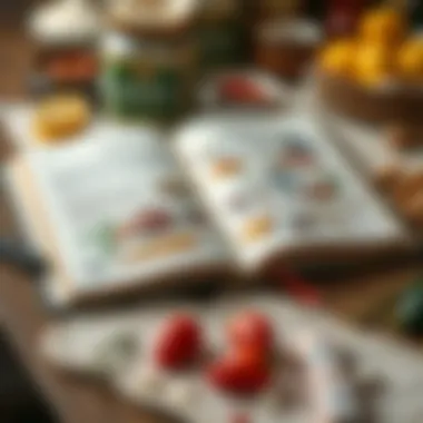 An open Russian cookbook showcasing a vibrant recipe page filled with illustrations and ingredients.