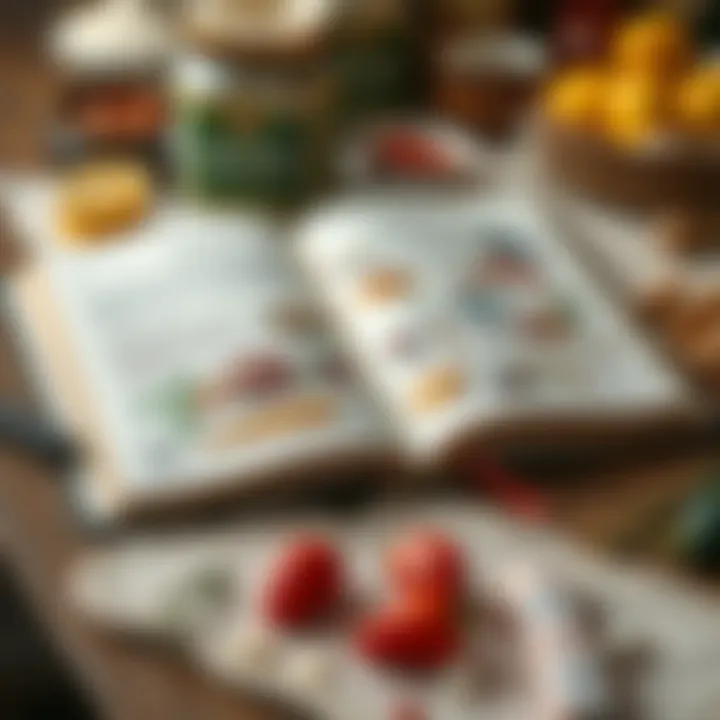 An open Russian cookbook showcasing a vibrant recipe page filled with illustrations and ingredients.