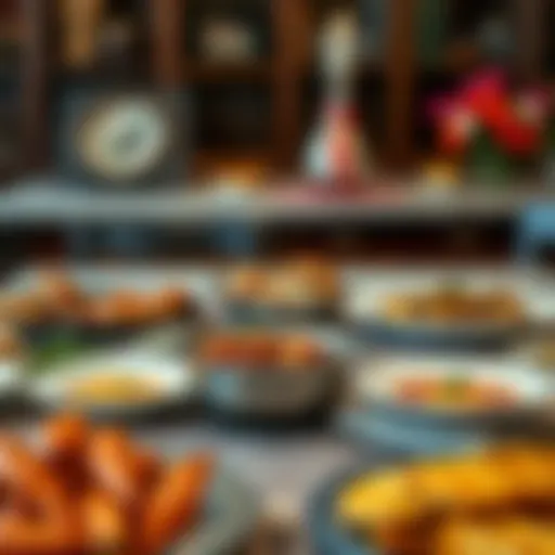 A beautifully arranged table featuring traditional Russian dishes with an elegant touch.